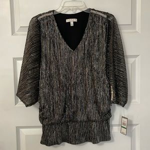 NWT Chaus sparkly blouse with sheer batwing sleeves and cinched waist